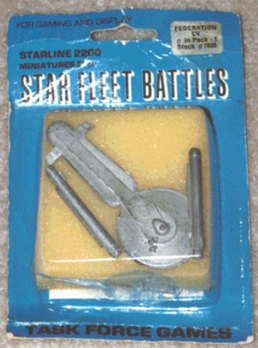 A jpeg picture of Gamescience's Federation Carrier miniature in blister package.